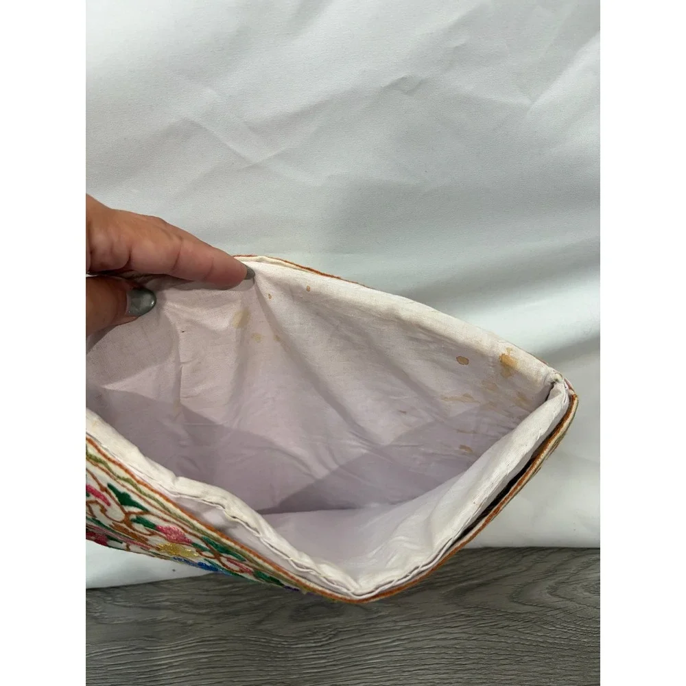 Vintage Handmade Floral Crewel Embroidered Tea Cozy White Multicolor Coquette